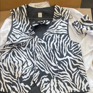 Zebra Print Men's Vest with Bow Tie and Matching Hanky